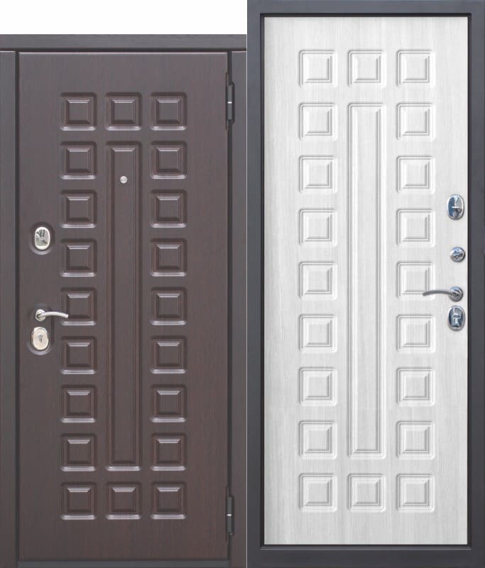 Входная металлическая дверь 10 см МОНАРХ МДФ МДФ Белый ясень с МДФ панелями