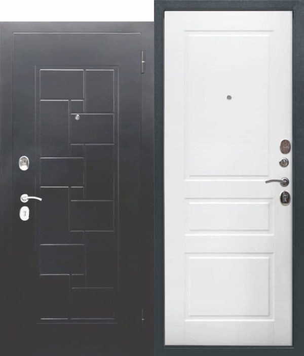 Входная металлическая дверь ГАРДА Серебро штамп Домино Ясень белый эмаль
