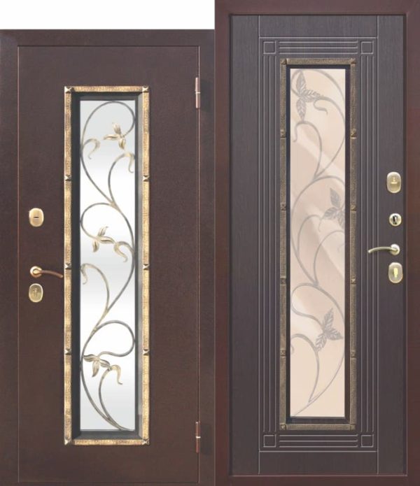 Входная металлическая дверь со стеклопакетом Плющ Венге